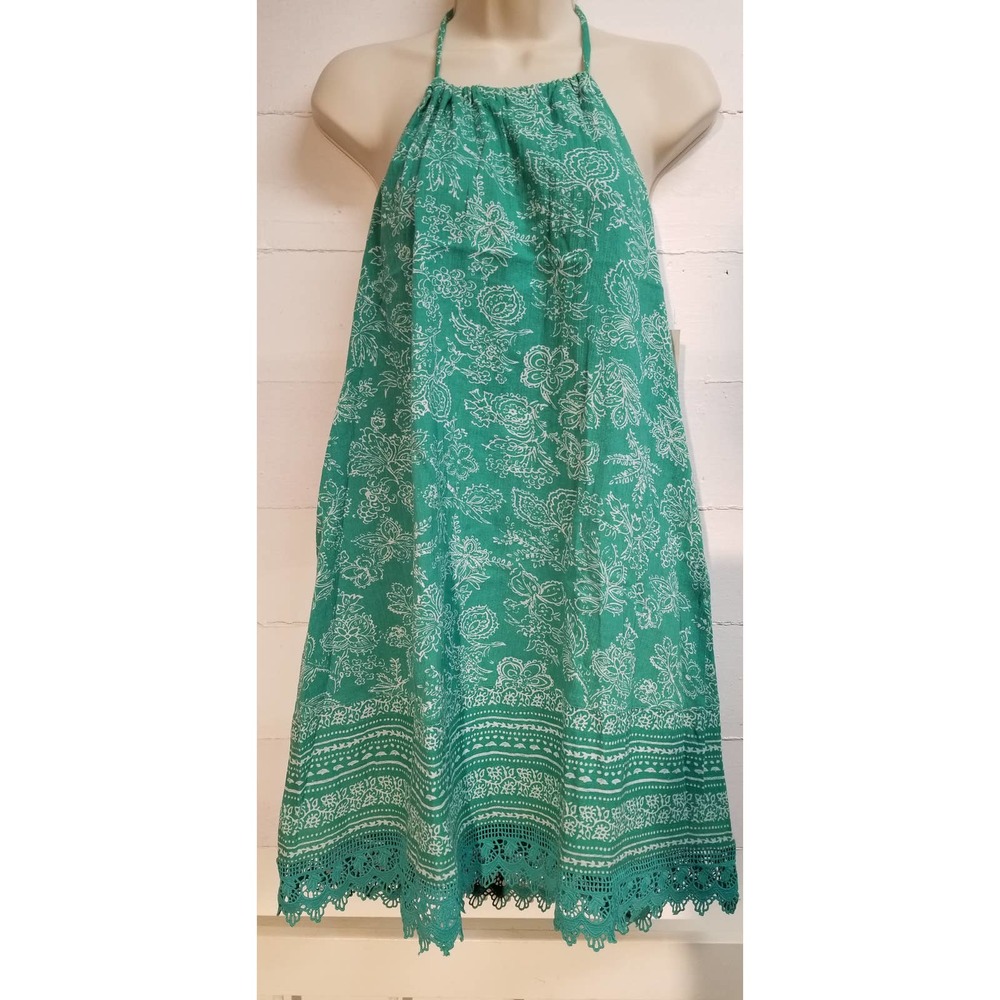 Old Navy Blue Green Y2K MINI DRESS Babydoll Boho Festival Lace Hem Bandana Sz S